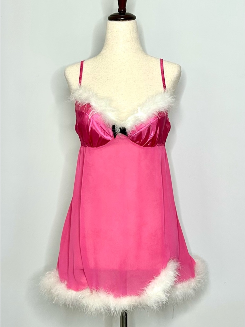 Pink Sheer Babydoll, White Feather Trim,  Austin Powers Fembot Cosplay size XL